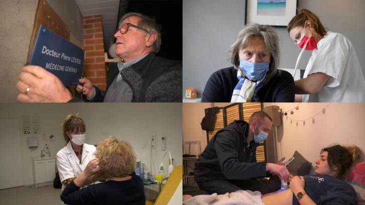 Capture d'écran des quatre praticiens suivis dans le documentaire